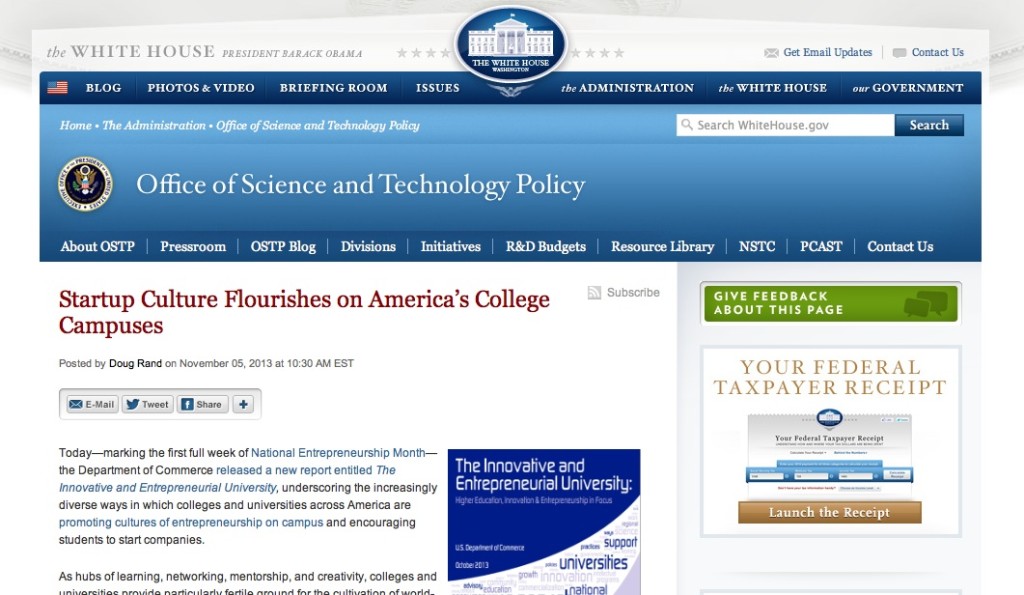 White House Blog Mentions UI Fellows program and wiki.