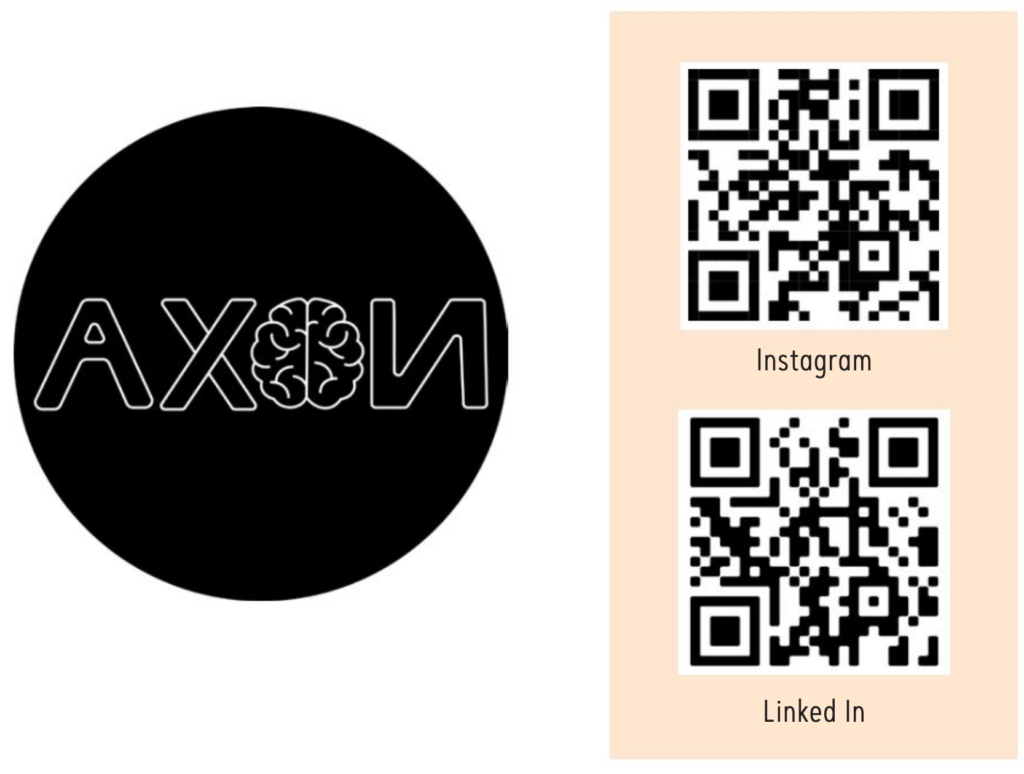 Axon logo and QR codes for Instagram and Linkedin